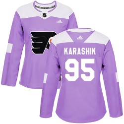 Adam Karashik Philadelphia Flyers Women's Adidas Authentic Purple Fights Cancer Practice Jersey