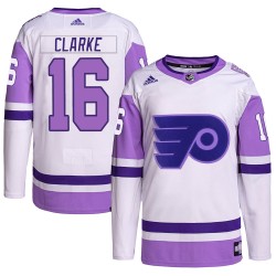 Bobby Clarke Philadelphia Flyers Youth Adidas Authentic White/Purple Hockey Fights Cancer Primegreen Jersey