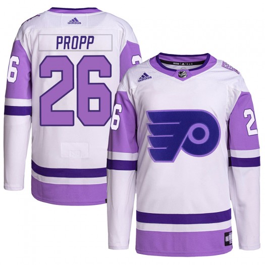 Brian Propp Philadelphia Flyers Youth Adidas Authentic White/Purple Hockey Fights Cancer Primegreen Jersey