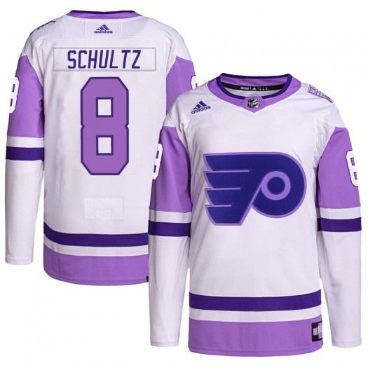 Dave Schultz Philadelphia Flyers Men's Adidas Authentic White/Purple Hockey Fights Cancer Primegreen Jersey