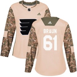 Justin Braun Philadelphia Flyers Women's Adidas Authentic Camo Veterans Day Practice Jersey