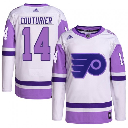 Sean Couturier Philadelphia Flyers Men's Adidas Authentic White/Purple Hockey Fights Cancer Primegreen Jersey